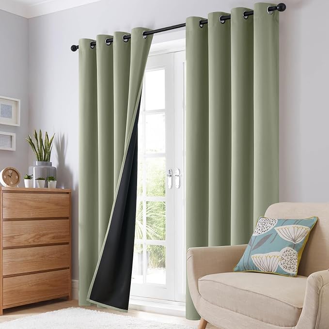 SimpleHome Light Sage 100% Blackout Curtains Room Darkening Living Room 84 | - Image 8