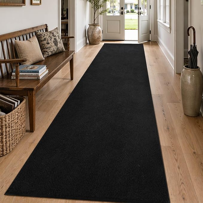 2x10 Black Solid Runner Rug Washable Non-Slip - Image 3