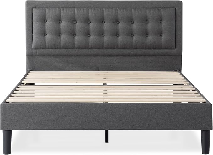 ZINUS Dachelle Upholstered Platform Bed Frame, Mattress Foundation, Wood Slat Support, No Box Spring Needed, Eco Friendly WonderBox (TM) Packaging, Easy Assembly, Dark Grey, Full