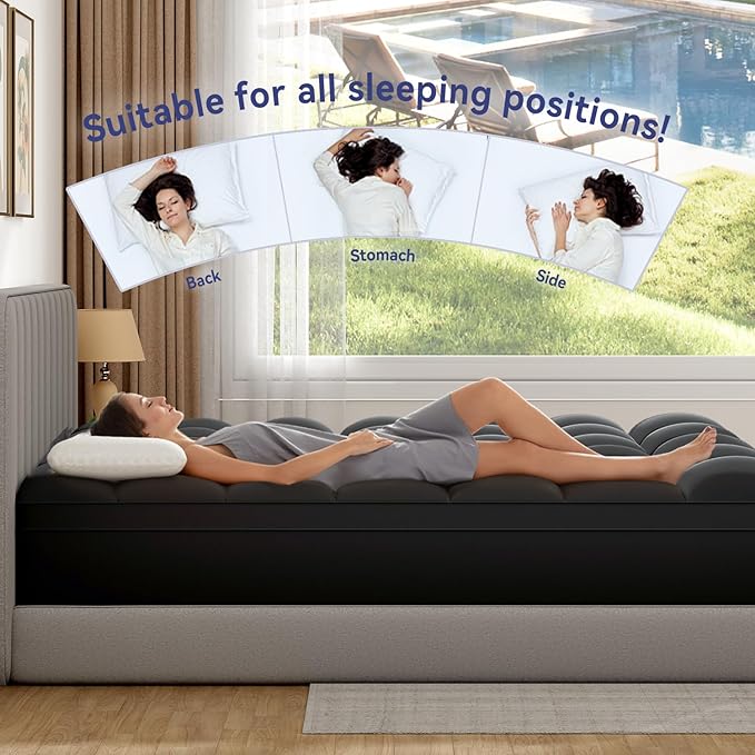ELEMUSE Full Black Mattress Topper for Back Pain, Extra Thick Mattress Pad Cover, Plush Soft Pillowtop with Elastic Deep Pocket, Overfilled Down Alternative Filling