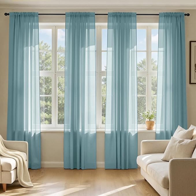 MIULEE Dusty Blue Sheer Curtains 96 Inches Long 4 Panels 42 x 96 Inches | Light by MIULEE