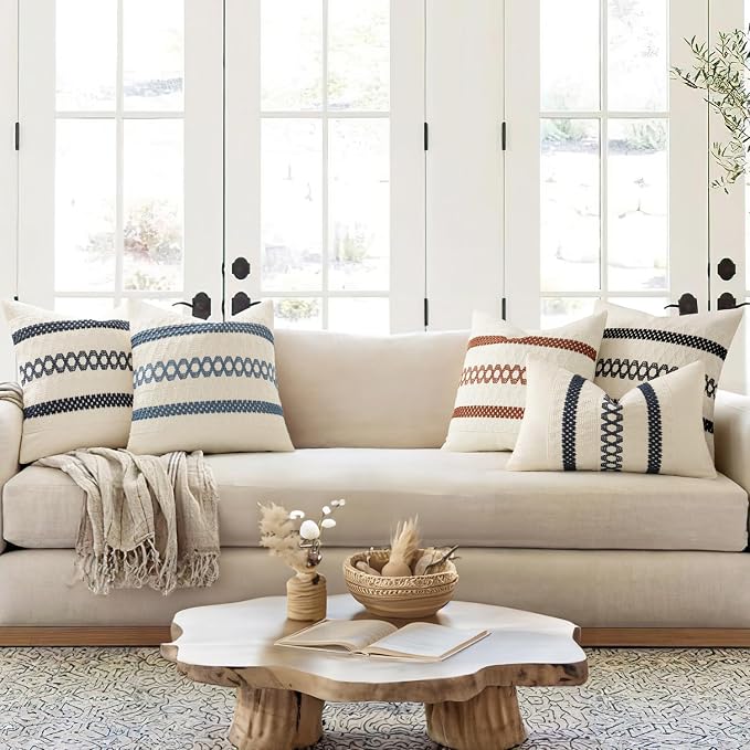 MIULEE Set of 2 Navy Blue Boho Decorative Pillow Covers 18x18 Inch | Farmhouse - Image 3