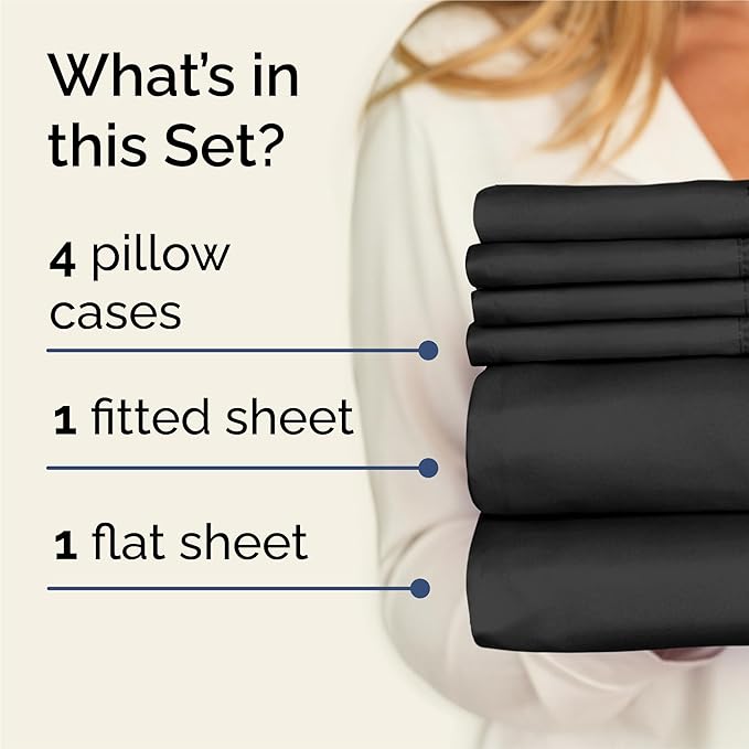 King 6 Piece Sheet Set - Comfy Breathable & Cooling - Ultra Soft Hotel Luxury Bedding Set with 8-16 Inch Deep Pockets - 1 Flat & 1 Fitted Sheet & 4 Pillowcases - Cozy, Wrinkle Free & Easy Care - Black