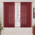 Burgundy Red Linen Curtains 54 Inch Length 2 Panels by LAMIT