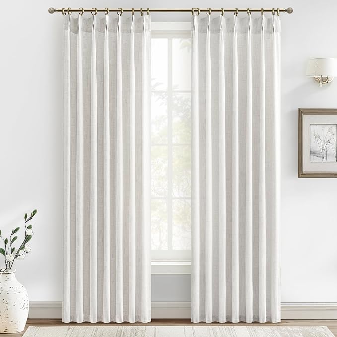 Custom 88 Inch Beige White Pinch Pleat Nursery Curtains 2 Panels Set, Light by PleatedDrapes