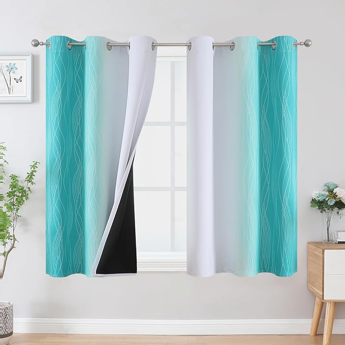 Teal and Grayish White Ombre Blackout Curtains by ESTELARTEXTILER