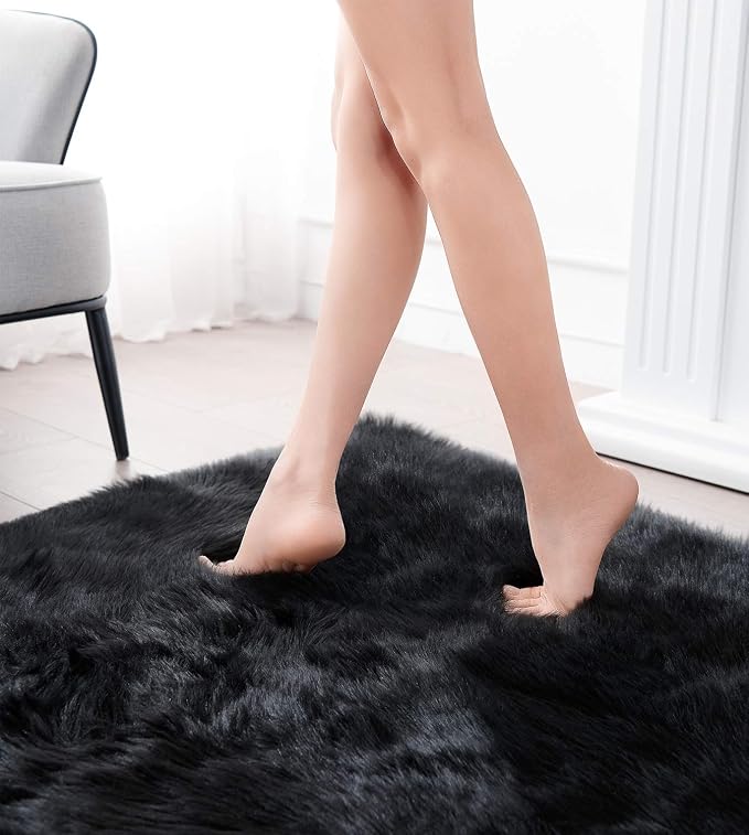 SERISSA 2x6 Fluffy Black Faux Fur Area Rug - Image 7