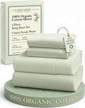 LANE LINEN 100% Organic Cotton King Bed Sheet Set, Bedsheets 4Pc Soft Cooling Fully Elasticized Mercerised All Season Sustainably Produced Cotton Sheets King Size, Oeko Tex Sheets - Mineral