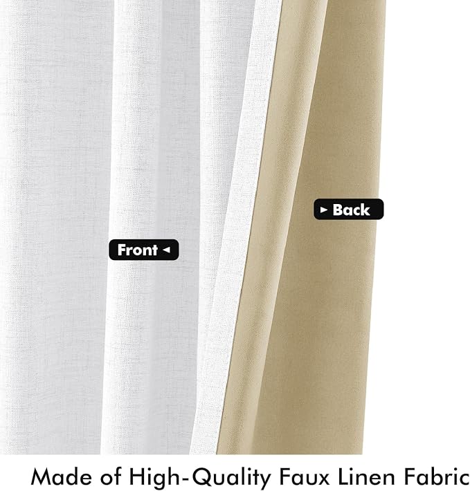 MIULEE 100% Blackout Linen Curtains 42 x 90 Inch Bright White 2 Panels | - Image 6