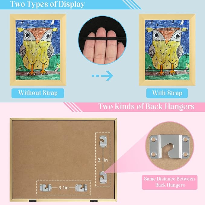 [3Pack] Kids Art Frames, 9x12 Front Opening Kids Artwork Frames Changeable, Gold Artwork Display Storage Frame for Wall, Holds 50 Pcs, for 3D Picture, Crafts, Children Drawing, Hanging Art, Portfolio