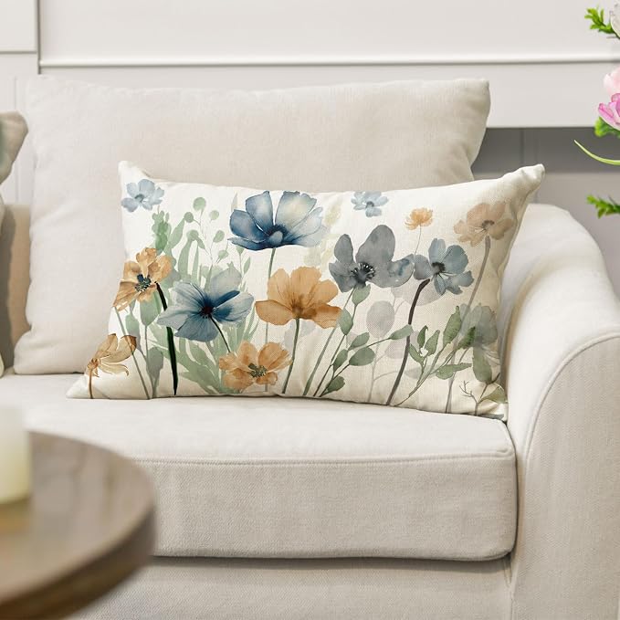 AVOIN colorlife Chinoiserie Poppy Flowers Throw Pillow Cover 12x20 Inch | Light - Image 5