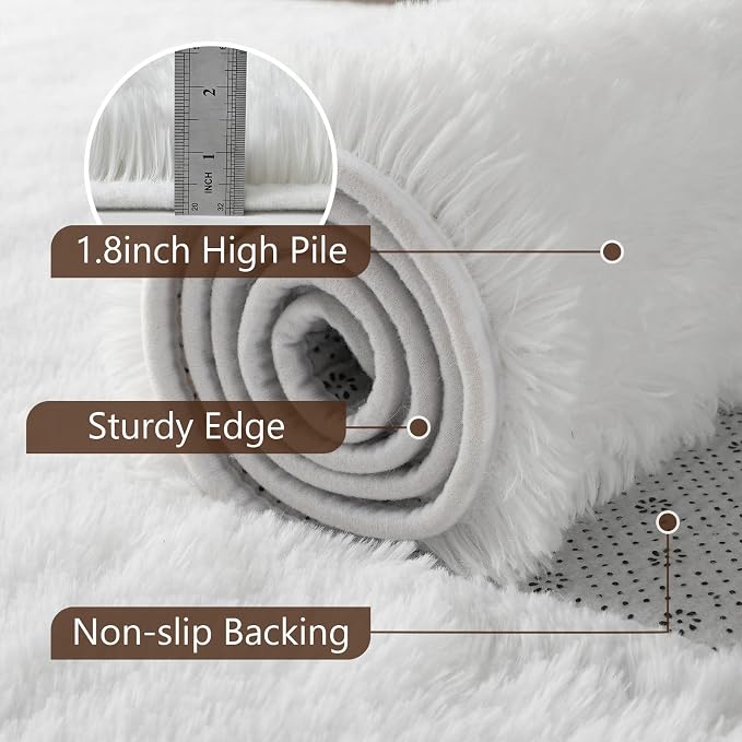 2x3 White Fluffy Soft Area Rug Non-Slip - Image 6
