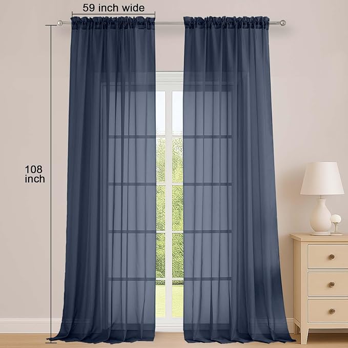 Sheer Navy Blue Curtains 108 Inches Long - Image 2