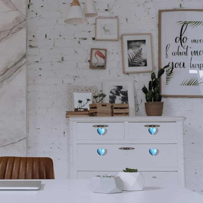 Ceramic Drawer Knobs Heart Shape Cabinet Dresser Pulls Handles with 3 Sized Screws, Kitchen Furniture Knobs for Closet Cupboard Wardrobe (6 Pack, Blue)