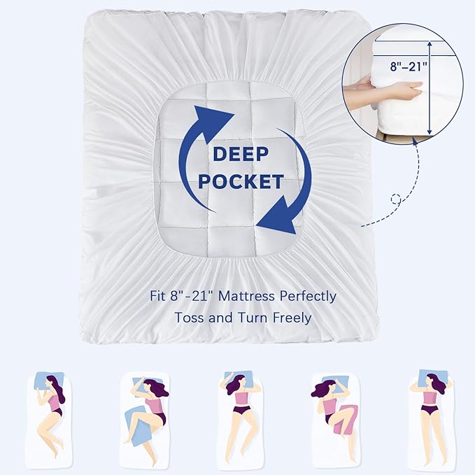 CYMULA Short Queen Mattress Topper, Cooling Bed Topper for Mattress, Thick Mattress Pad Cover Pillow Top Mattress Topper, Firm Plush Down Alternative Fill Protector
