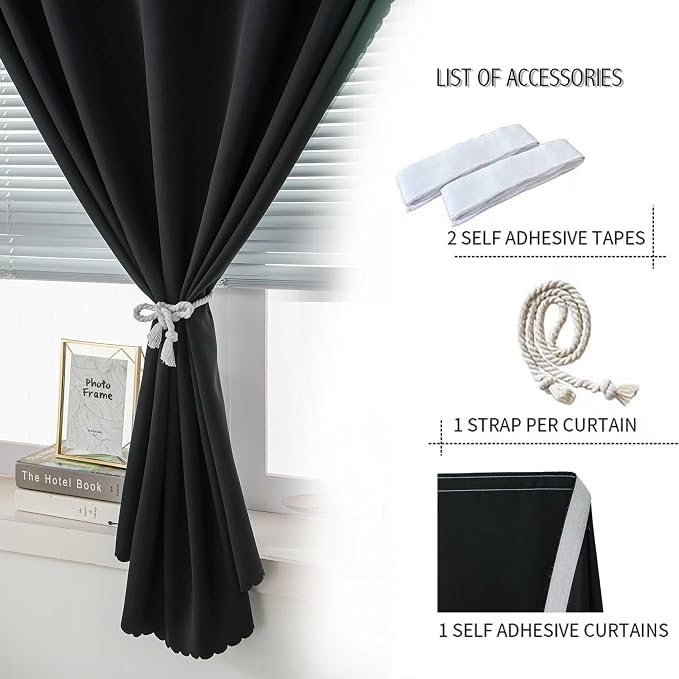 Blackout Curtains with Self Adhesive Tape No Rod No Drill Easy Install Window - Image 2
