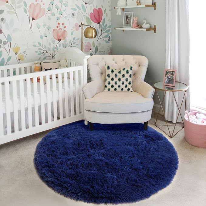 Amdrebio Navy Blue Small Round Shag Area Rug 3Ft - Image 7
