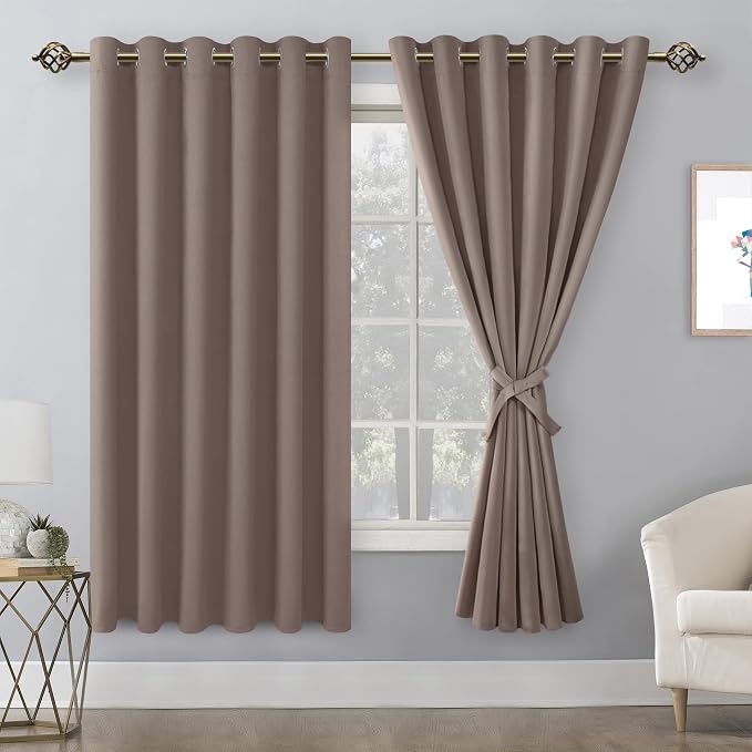 Grommet Blackout Curtains for Bedroom, 70 x 63 Inches Tan, 2 Panels | hermal - Image 8