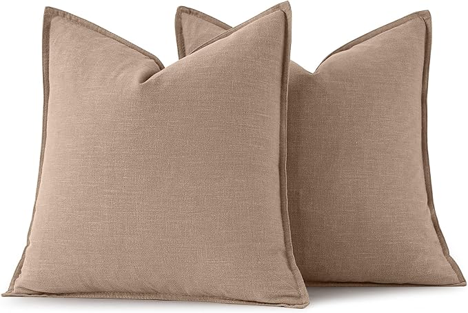 MIULEE Decorative Linen Pillow Covers 20x20 Inch Camel | Boho Farmhouse​ - Image 6