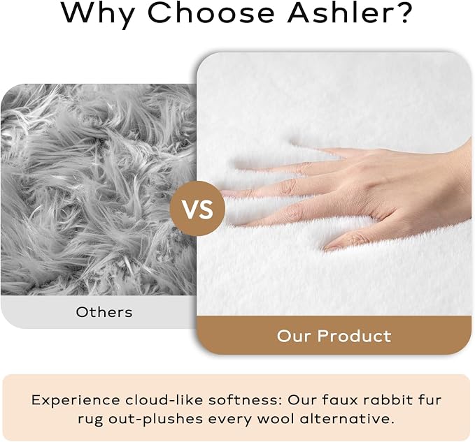 Ashler Faux Fur Rug, Ultra Soft Faux Rabbit Fur, 4 x 6 Feet Rectangle, Machine - Image 3