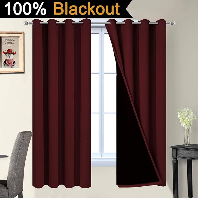 Yakamok Burgundy Red Blackout Curtains 63 Inches Long - Image 2