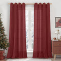 90 inch Red Linen Curtains for Living Room 2 Panels, Light Filtering Christmas by LAMIT