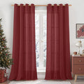 Burgundy Red Sheer Linen Curtains 84 inch Length, Light Filtering Semi Sheer by LAMIT