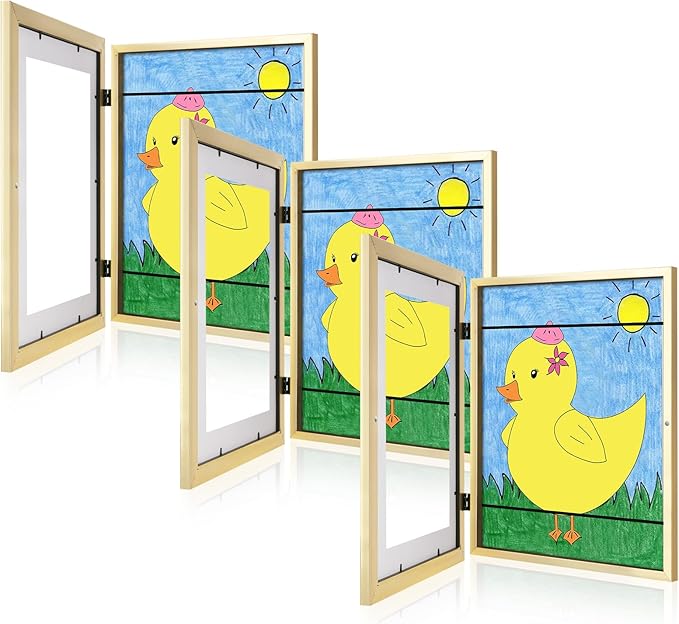 [3 Pack] Kids Art Frames, 10x12.5 Front Opening Kids Artwork Frames Changeable, Displays 8.5x11 With Mat and 10x12.5 Without Mat, Holds 50 Pcs, for 3D Picture, Crafts, Children Drawing, Hanging Art, Portfolio Storage