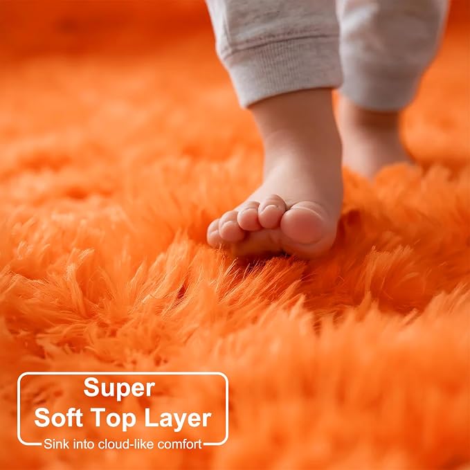Amdrebio Orange Round Shag Kids Rug 4Ft - Image 4