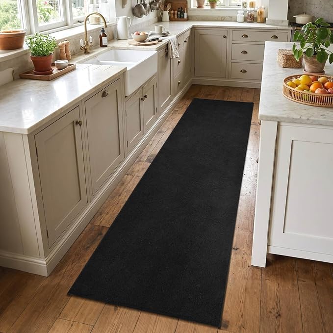 2x8 Black Solid Runner Rug Washable Non-Slip - Image 2