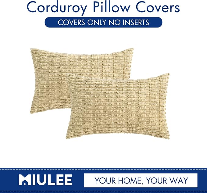 MIULEE Lumbar Corduroy Decorative Throw Pillow Covers 12x20 Beige Pack of 2 | - Image 6