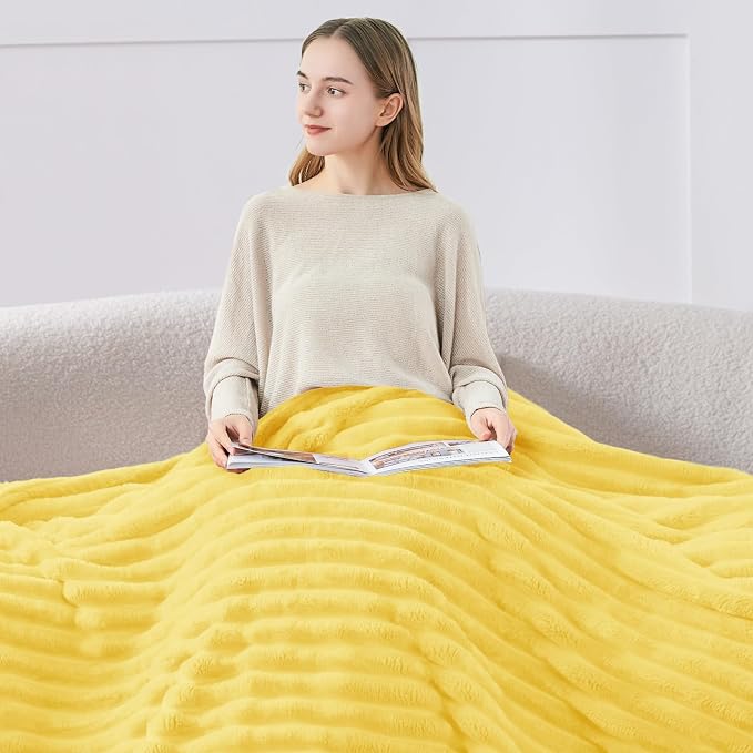 BEDELITE Striped Fleece Throw Blanket, Custard Yellow, Soft Cozy, Lightweight - Image 3