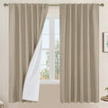 100% Blackout Natural Polyester Curtains, 72 Inches Linen Textured Thermal by LAMIT