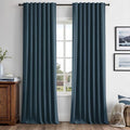 MIULEE 100% Blackout Linen Curtains 42 x 96 Inch Navy Blue 2 Panels | Thermal by MIULEE