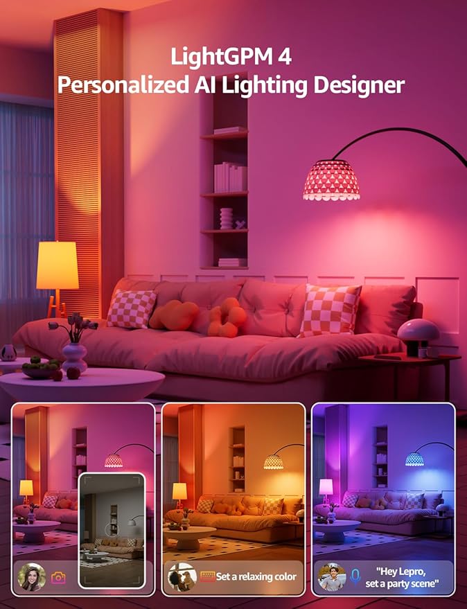 Lepro B1 AI Smart Light Bulbs - RGBWW Color Changing LED Bulb Works with Alexa & Google Assistant, AI Voice Control, Music Sync, A19 E26 Base, 8.5W 800Lumen, 2.4GHz WiFi & Bluetooth, 1 Pack（NO Remote