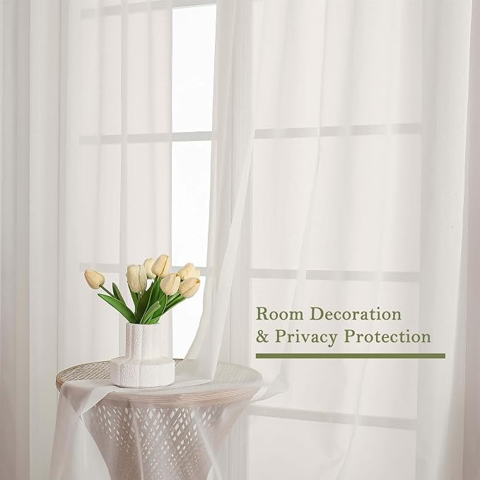 Ivory Sheer Curtains 108 Inches Long 2 Panels, Solid Airy Voile Extra Wide - Image 6