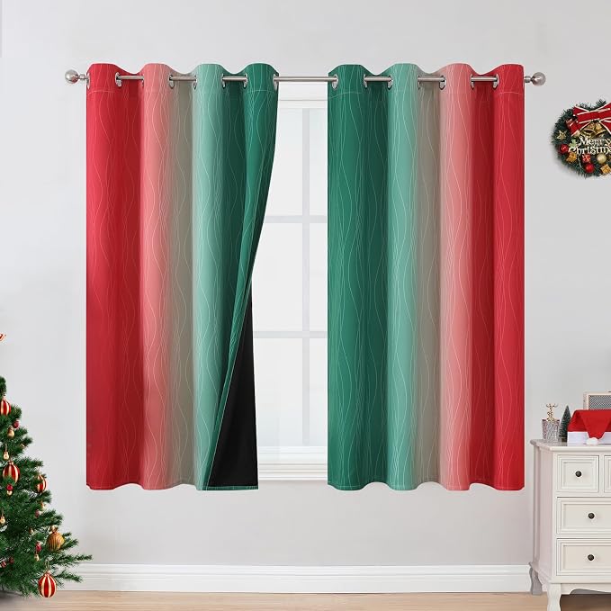 Red and Green Ombre Blackout Curtains 52Wx45L 2 Panels | Ombre Christmas by ESTELARTEXTILER