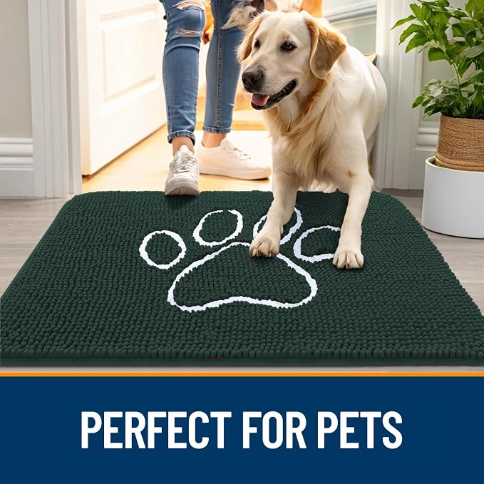 OLANLY Dog Door Mat for Muddy Paws 30x20, Paw Print Design Chenille Mud Mat | - Image 6