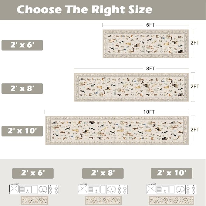Beige Hallway Runner Rug 2x4 for Bedroom Kitchen | Ultra-Thin;Boho Style;Low - Image 2
