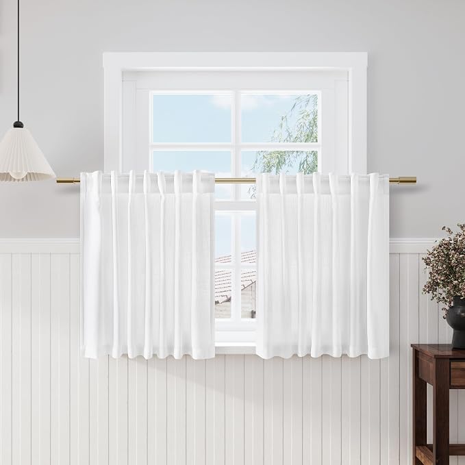 White Semi Sheer Linen Textured Valances by Nanspring