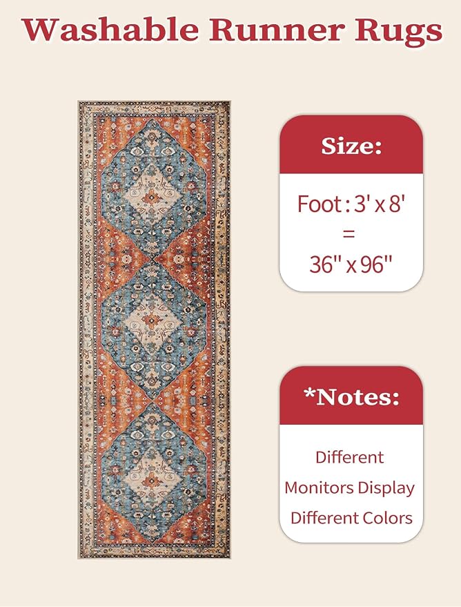 SERISSA 3x8 Washable Non Slip Boho Runner Rug - Image 6