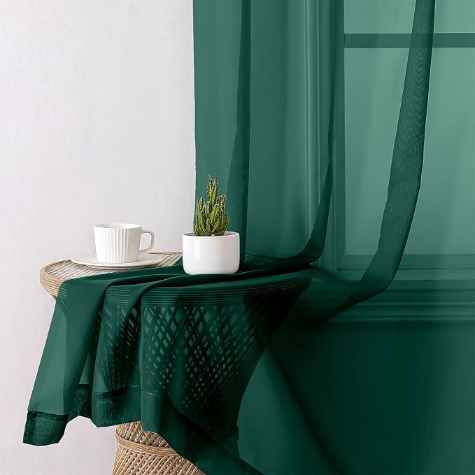 Hunter Green Sheer Curtains 54 Inch Length 2 Panels, Voile Light Filtering - Image 3