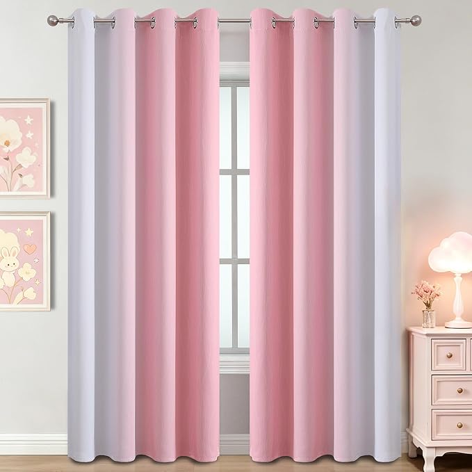Pink and Greyish White Ombre Blackout Curtains - Image 2