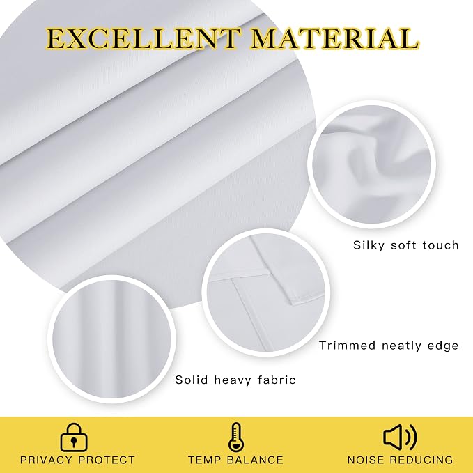 NICETOWN Greyish White Living Room Curtain, Room Darkening Grommet Thermal - Image 4