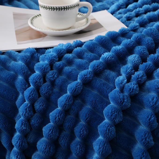Classic Blue Throw Blanket for Couch Sofa 60"x80" Striped Design - Image 4