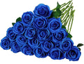 Ouddy Decor 20 Pcs Red Roses Artificial Silk Flowers Fake Roses Bouquet with Long Stems for Valentines Day Decor Wedding Home Party Table Centerpieces Bridal Bouquet DIY Floral Arrangment, Blue
