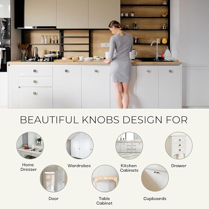 Cabinet Knobs Assorted knobs for cabinets and Drawers Black & White Cupboard Wardrobe Furniture Door Pull Handles for Dresser Kitchen Wardrobes Boho Home Interior Decor -Pack of 6