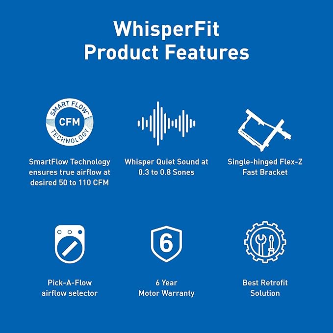 Panasonic WhisperFit Ceiling Mount Bathroom Exhaust Fan with Dimmable LED Light, 50-80-110 CFM, FV-0511VFL1