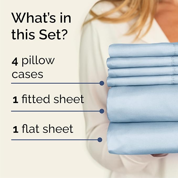 Cal King 6 Piece Sheet Set - Comfy Breathable & Cooling - Ultra-Soft Hotel Luxury Bedding Set w/ 8-16 Inch Deep Pockets - 1 Flat & 1 Fitted Sheet & 4 Pillowcases - Wrinkle Free & Easy Care - Sky Blue