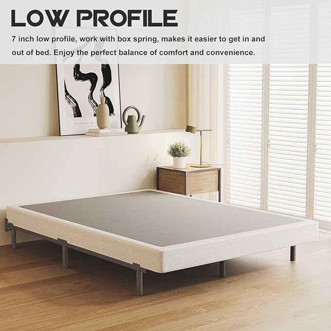 King Size Bed Frame, 7 Inch Metal Basics Bed Frame,Low Profile Base for Box Spring, 9-Leg Support, Noise-Free, Easy Assembly, Black